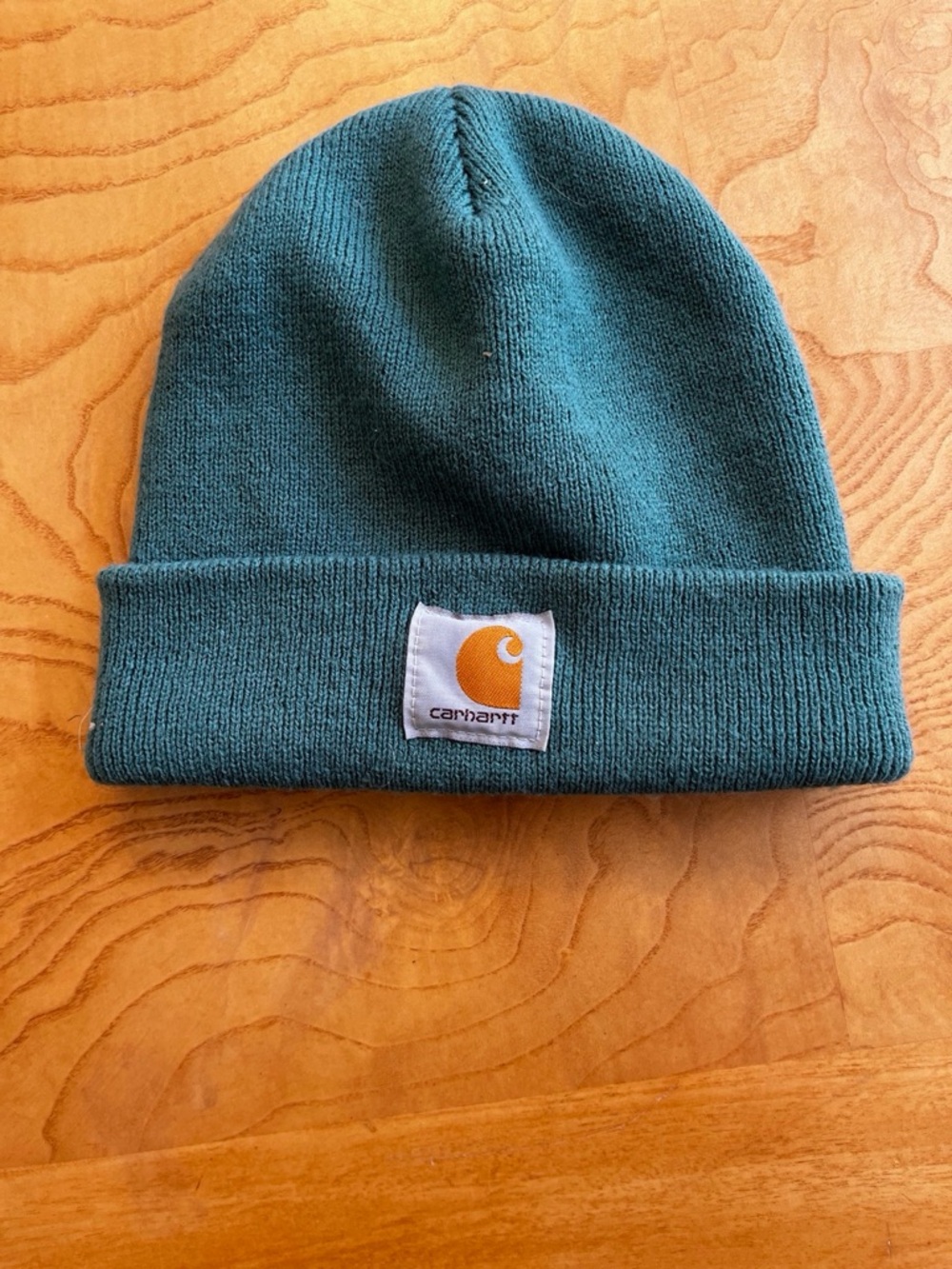 Carhartt Knit Beanie Hat Green Cuffed Logo Patch Winter Cap